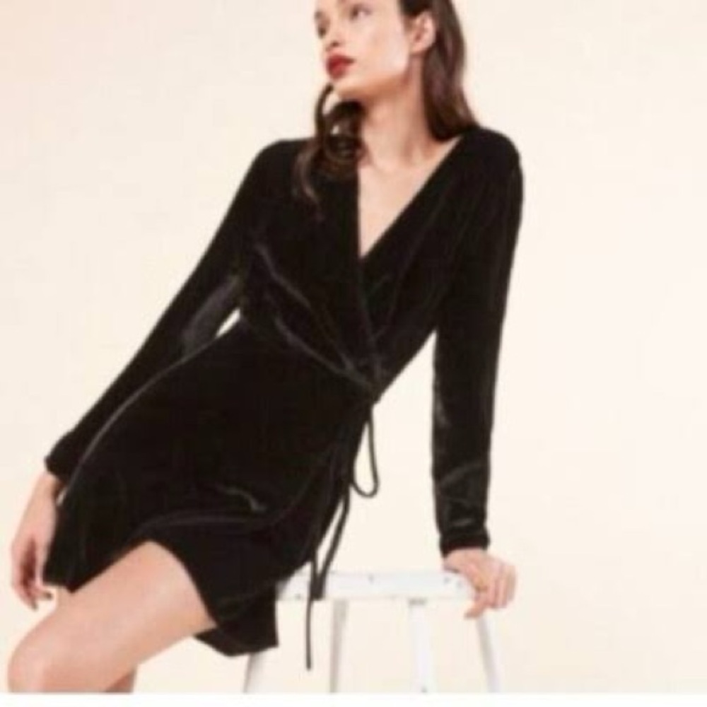 Reformation Black Velvet Dress